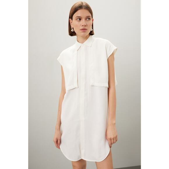 K. NGSLEY Women's White Cap Sleeve Button Front Nes Shirt Dress Size Medium - Picture 1 of 13